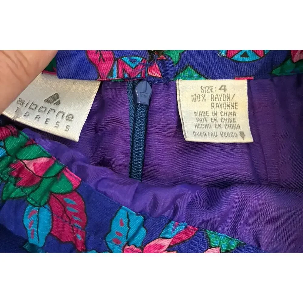 Vtg Liz Claiborne Sport Pleated Midi Skirt & Blouse Set Jewel Tone Floral Size 4